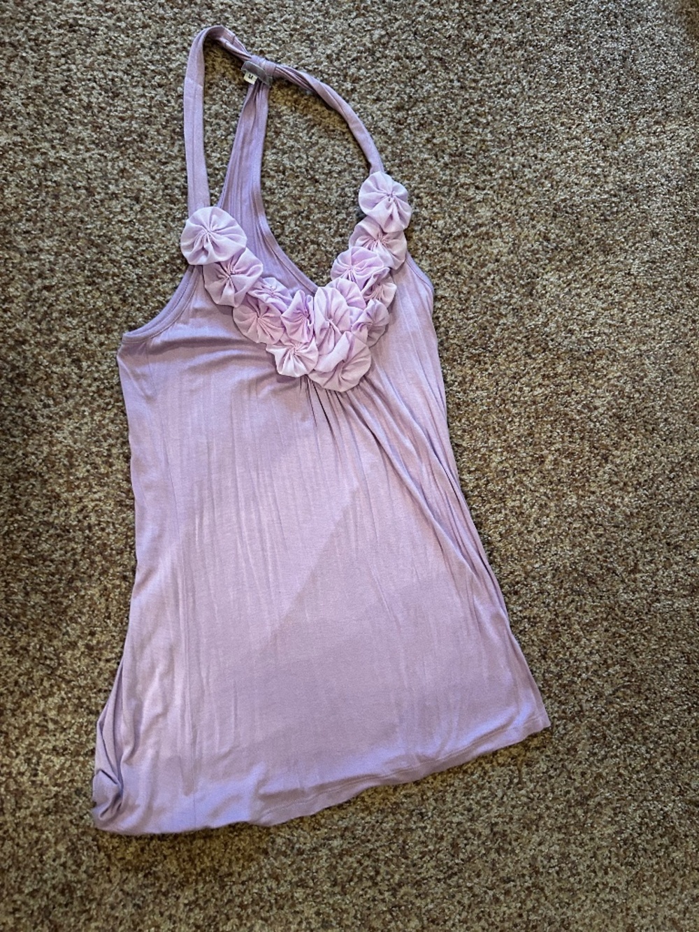 Lilac purple satin flowers tank top sleeveless Medium